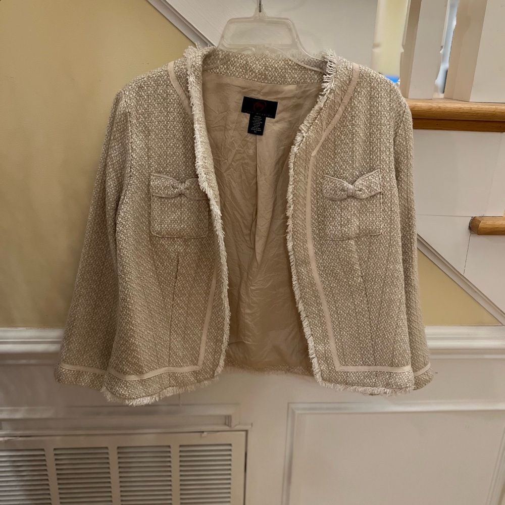 Ladies Size XL True Meaning Cream Tweed Open-Front Blazer GUC